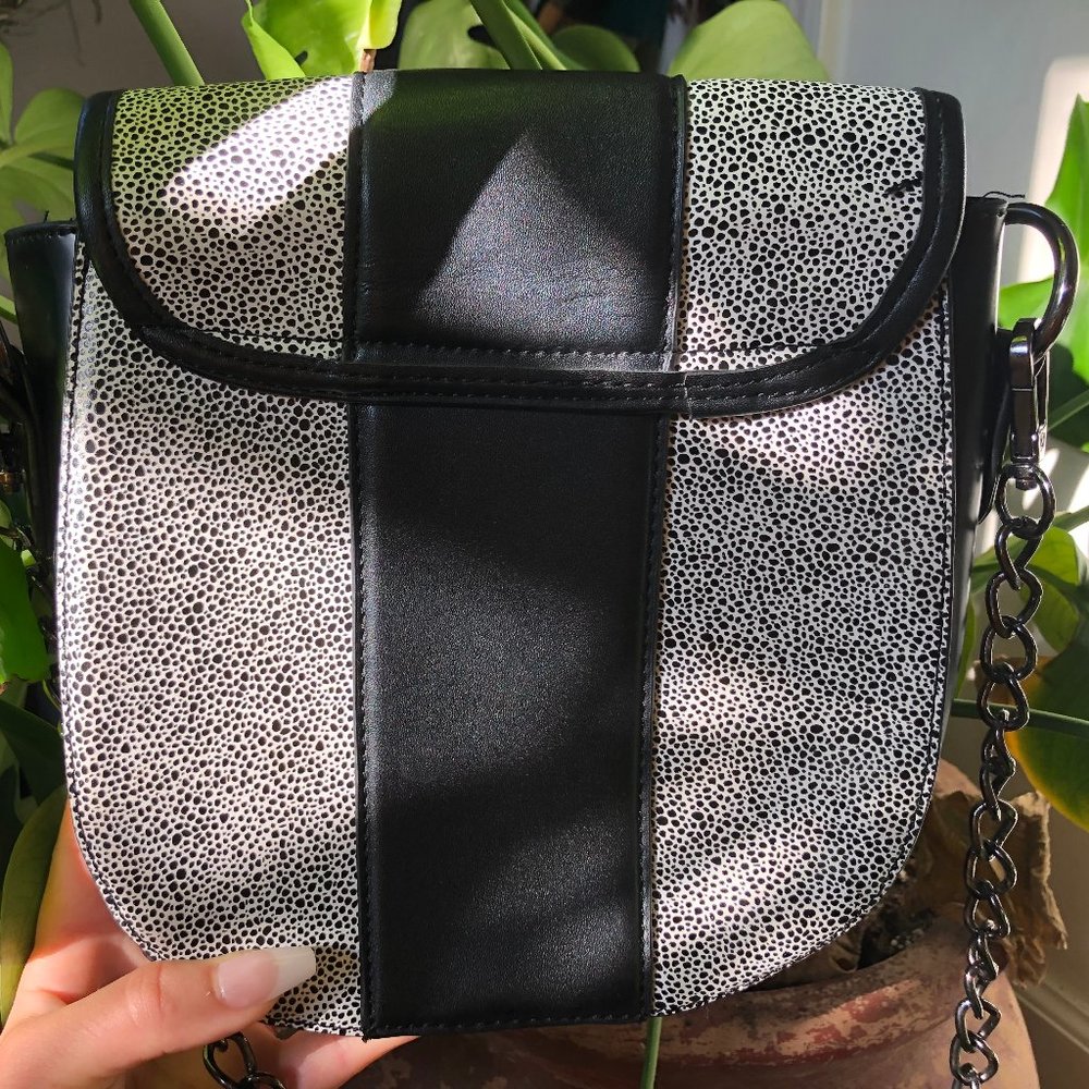 Black and White Akita Cross Body Bag